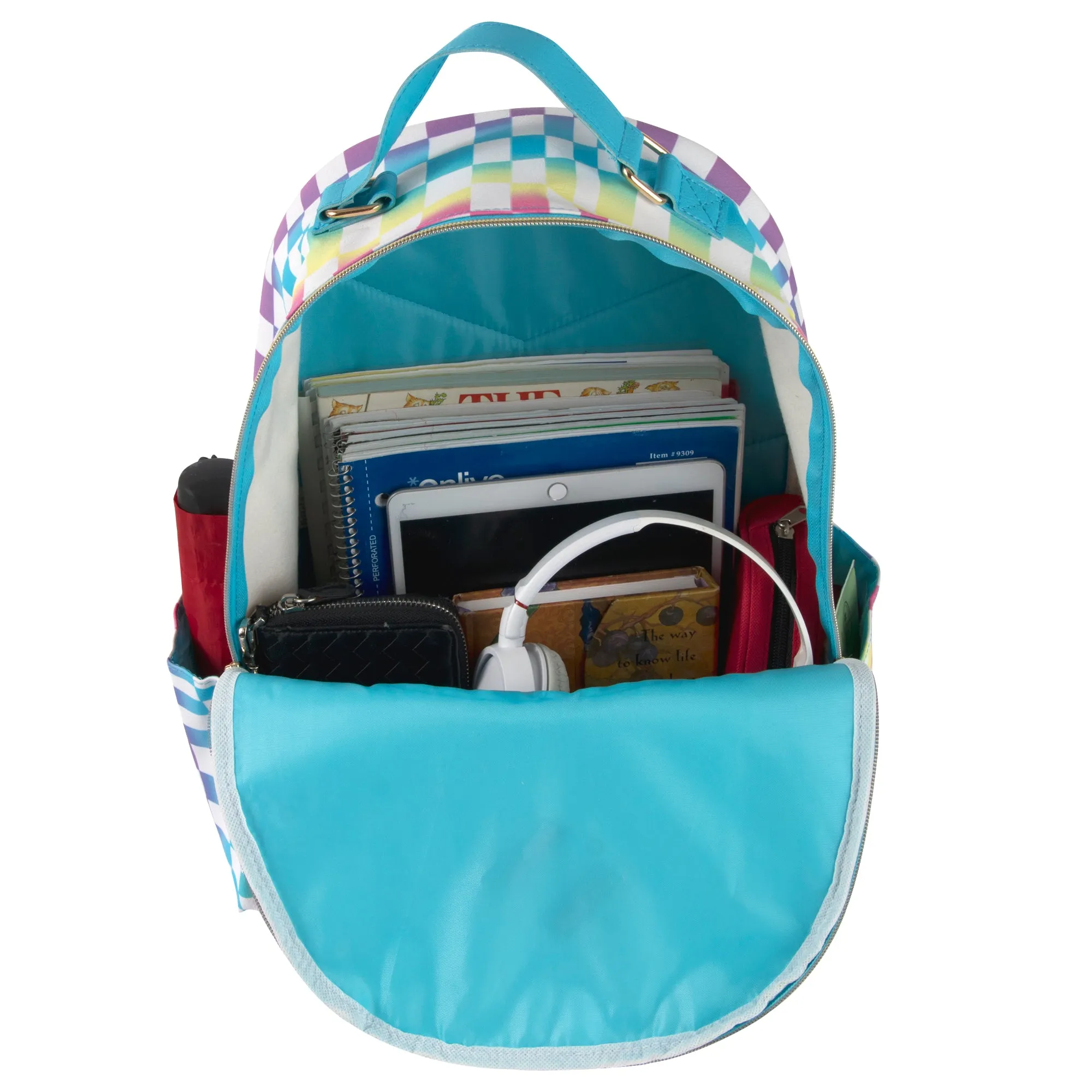 17-Inch Printed Vinyl Backpack - Rainbow Checkered