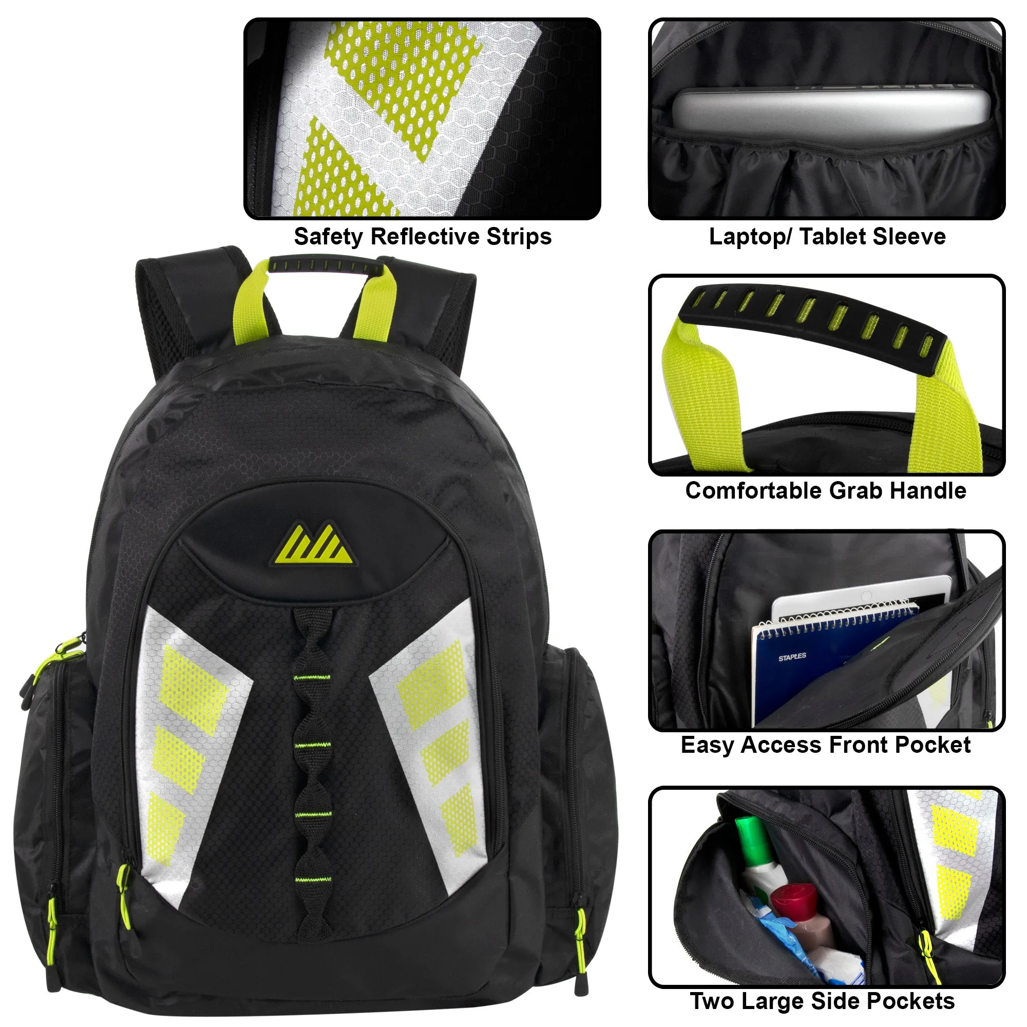 19-inch Mountain Edge Multi Pocket Backpack w Reflective Straps & Panels