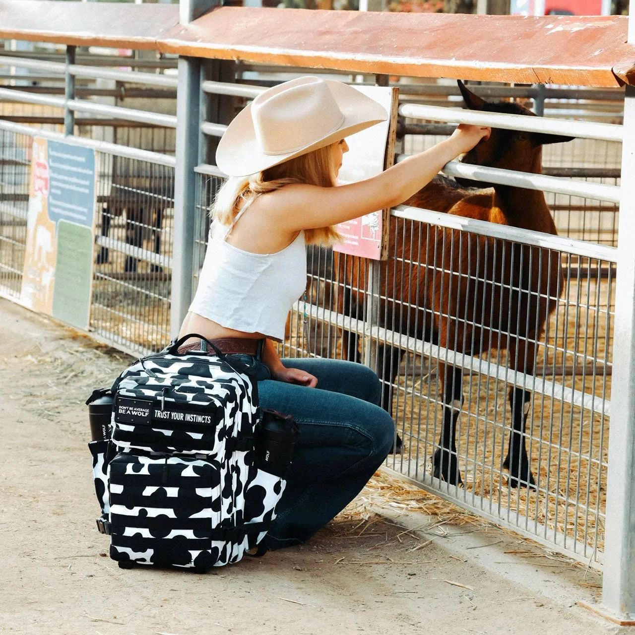 35L Backpack Black White Cow