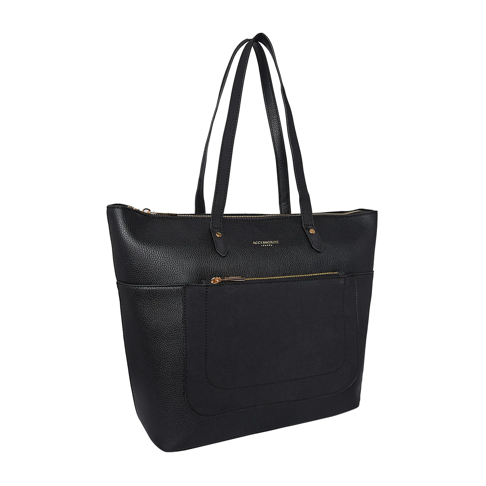 Accessorize London Women's Faux Leather Black Spacious Emily Tote Bag