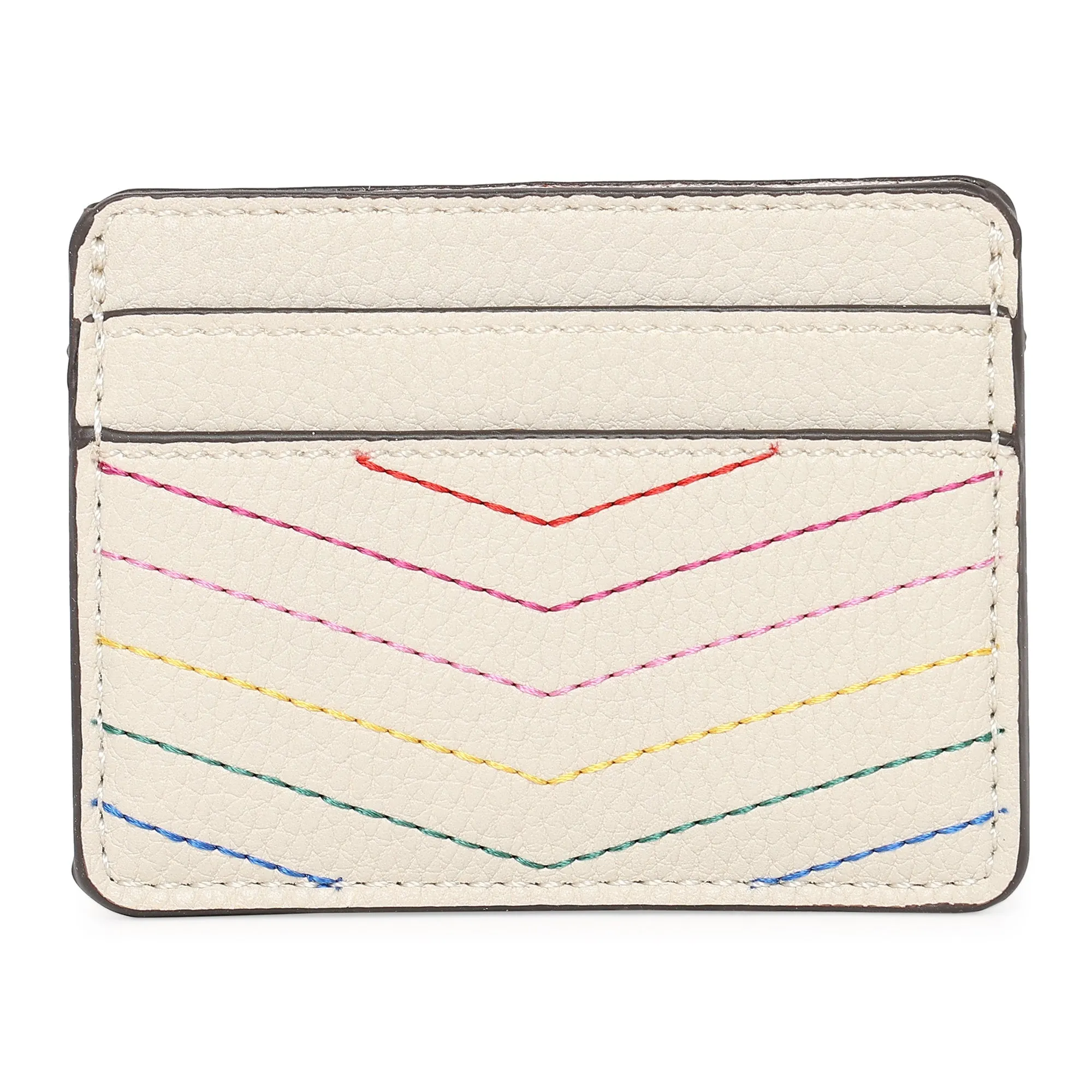 Accessorize London Women's Faux Leather Cream Rainbow Stitch Cardholder