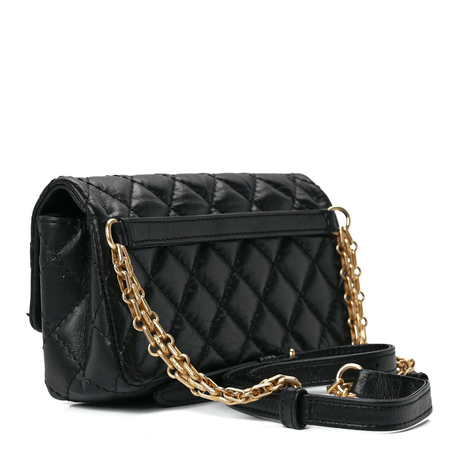 Aged Calfskin Quilted 2.55 Reissue Flap Belt Bag Clutch Black