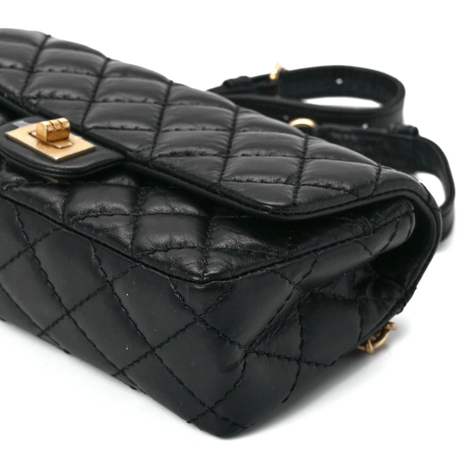 Aged Calfskin Quilted 2.55 Reissue Flap Belt Bag Clutch Black