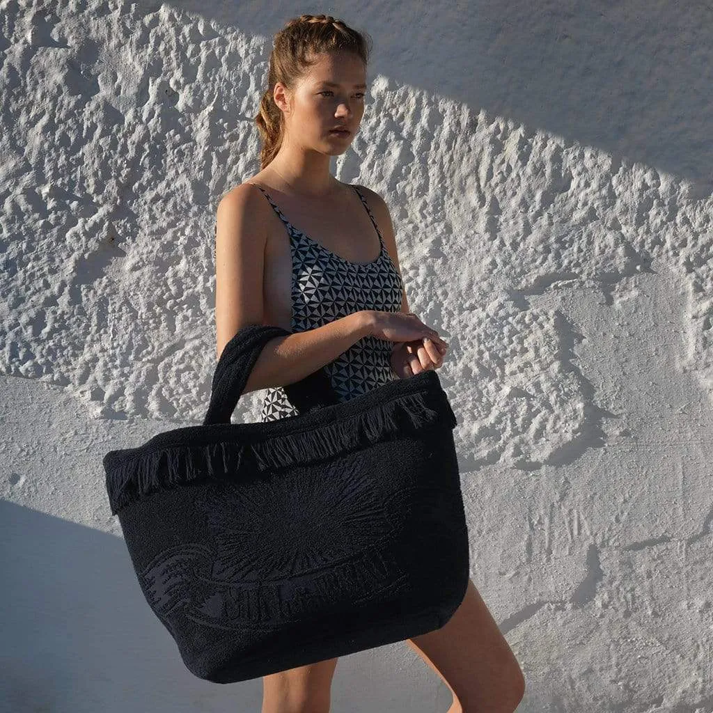 Athens Tiles Black | Oversized Beach Bag