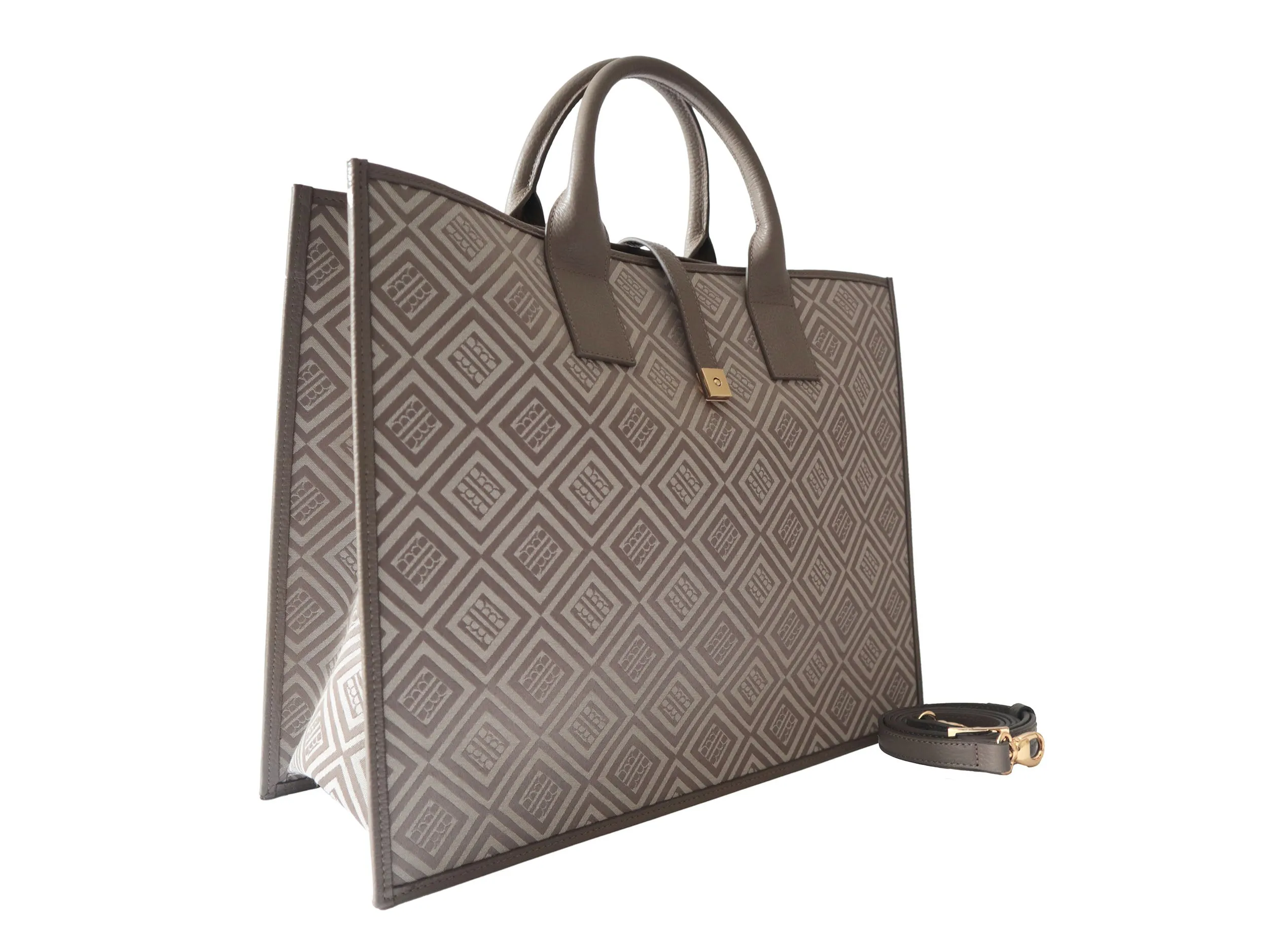 Aurora Large Logo Jacquard Print Tote Bag - Beige/Taupe