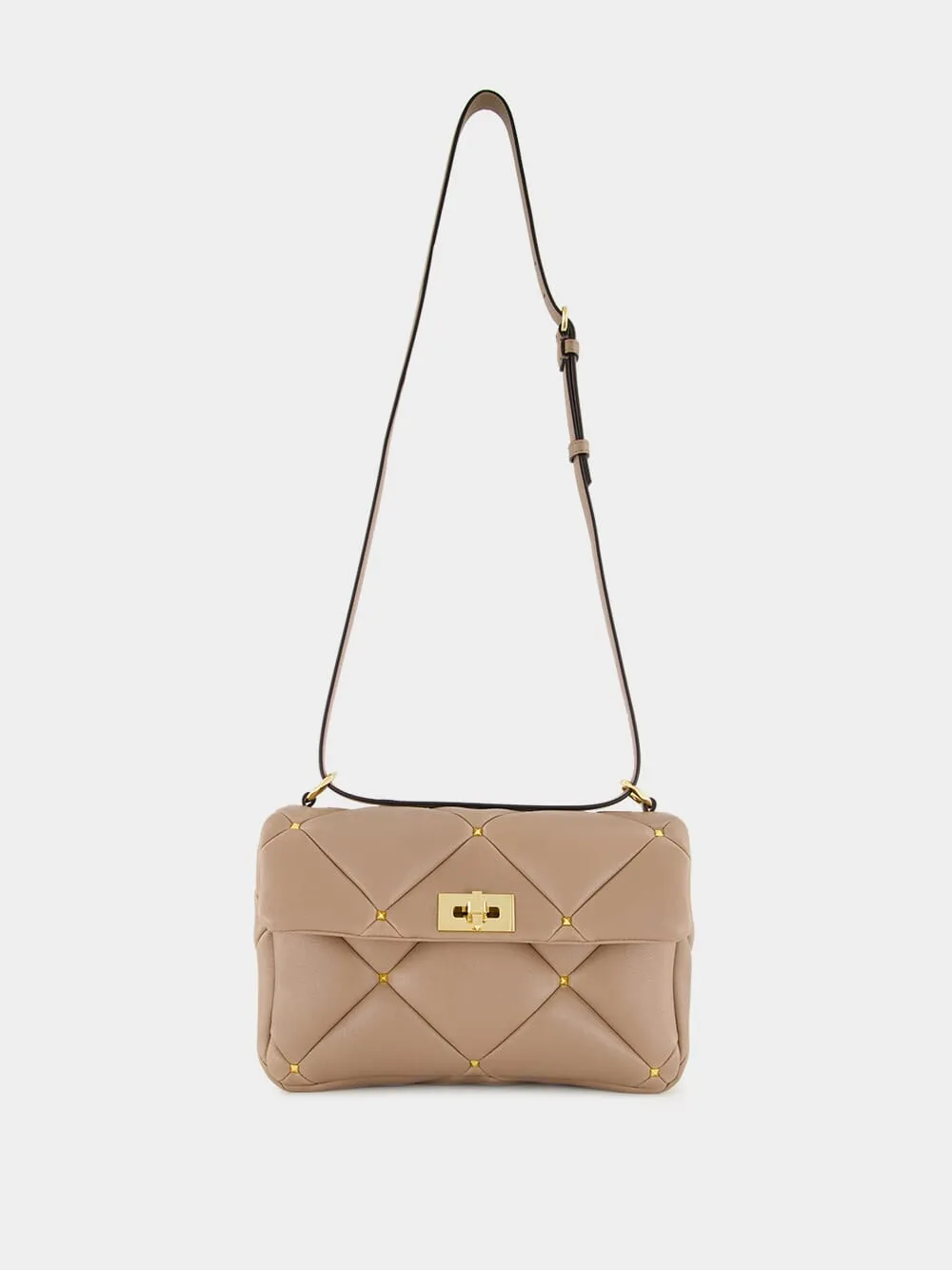 Beige Quilted Lambskin Handbag with Chain Strap