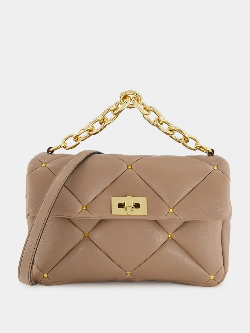 Beige Quilted Lambskin Handbag with Chain Strap