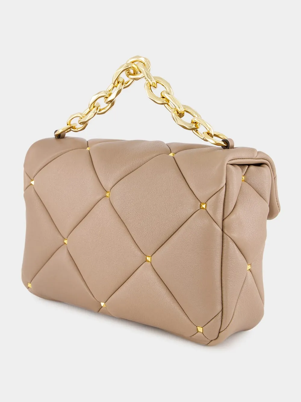 Beige Quilted Lambskin Handbag with Chain Strap