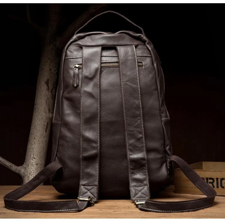 Black Fashion Mens Leather 15-inches Large Backpacks Coffee Travel Backpacks School Backpacks for men