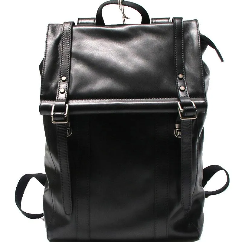 Black Leather Mens Backpack Travel Backpacks Laptop Backpack for men