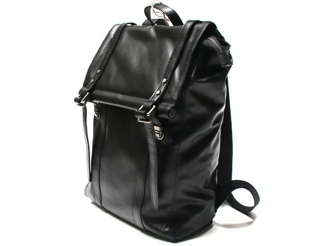 Black Leather Mens Backpack Travel Backpacks Laptop Backpack for men