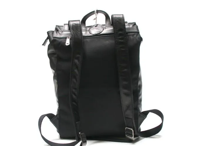 Black Leather Mens Backpack Travel Backpacks Laptop Backpack for men