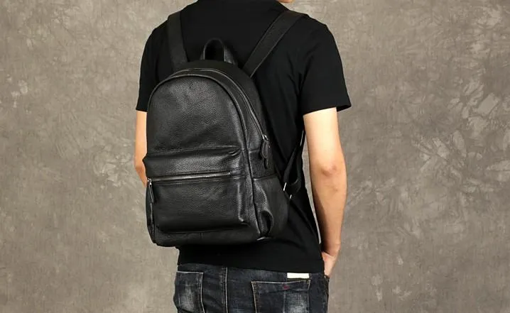 Black Leather Mens Cool Backpacks Large Travel Backpacks Hiking Backpacks for men