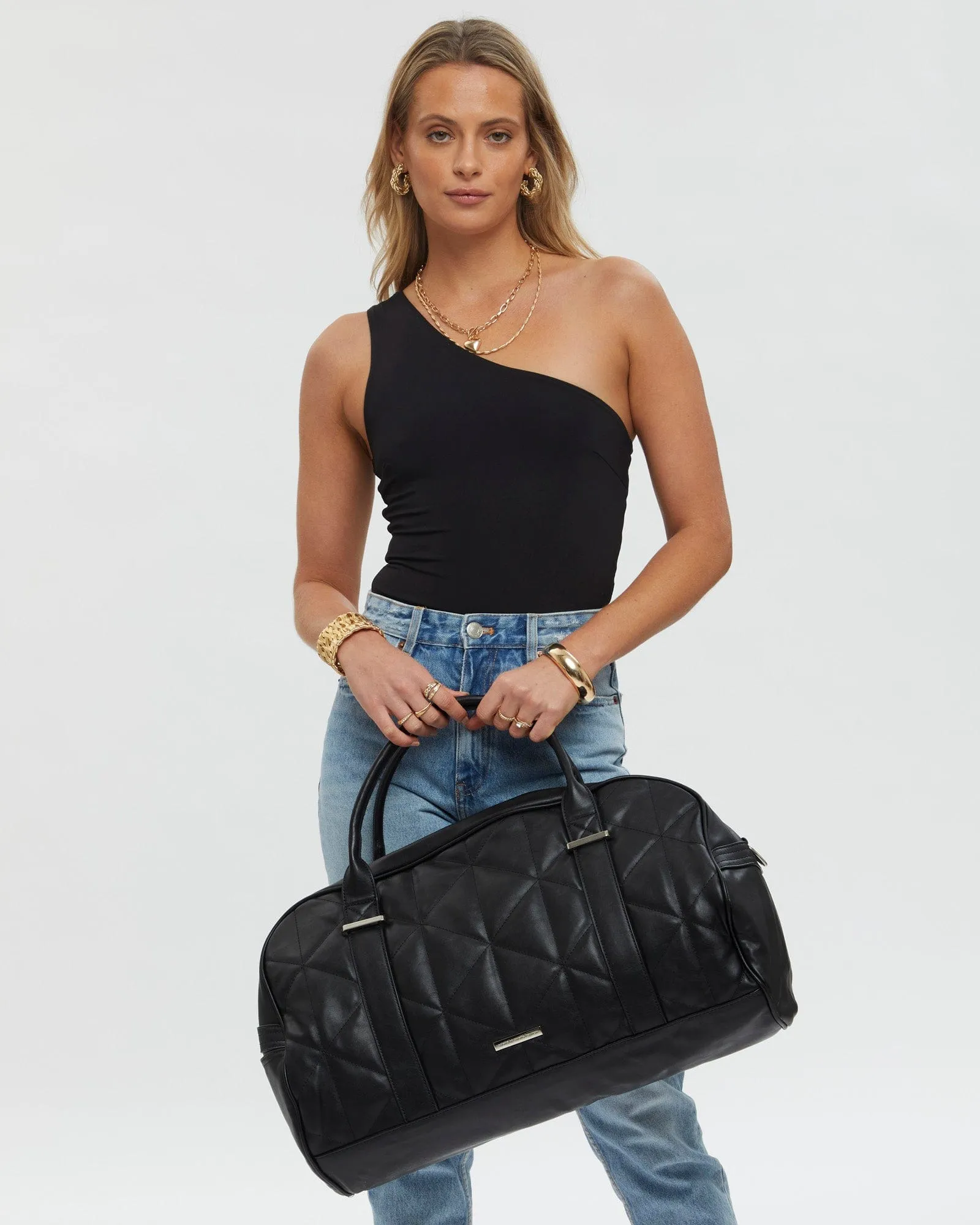 Black Quilted Weekender Bag