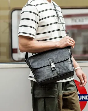 Black Wrinkled Leather Mens Small Side Bag Messenger Bags Brown Courier Bag Bicycle Bags for Men