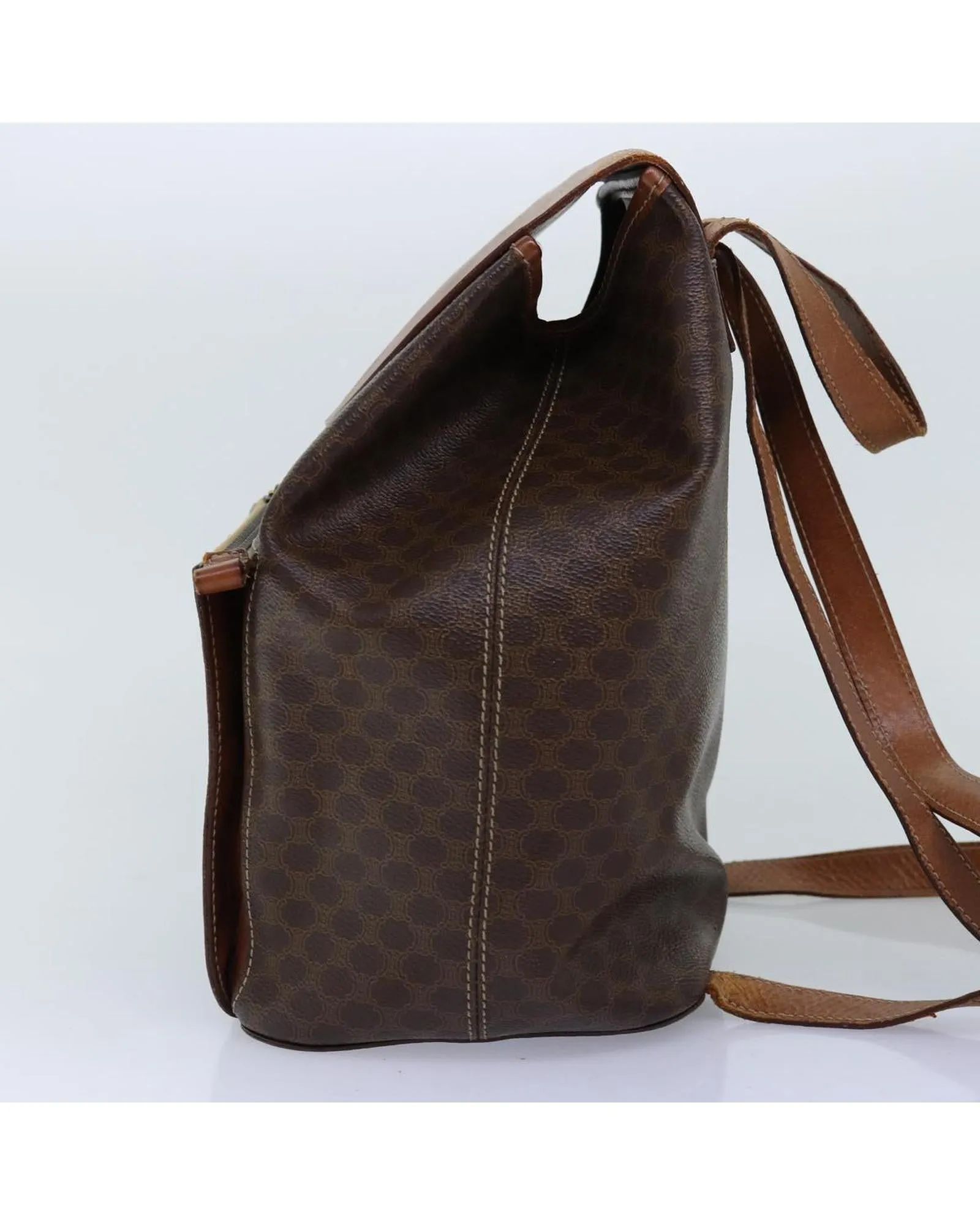 Brown Macadam Canvas Backpack with PVC Leather Material