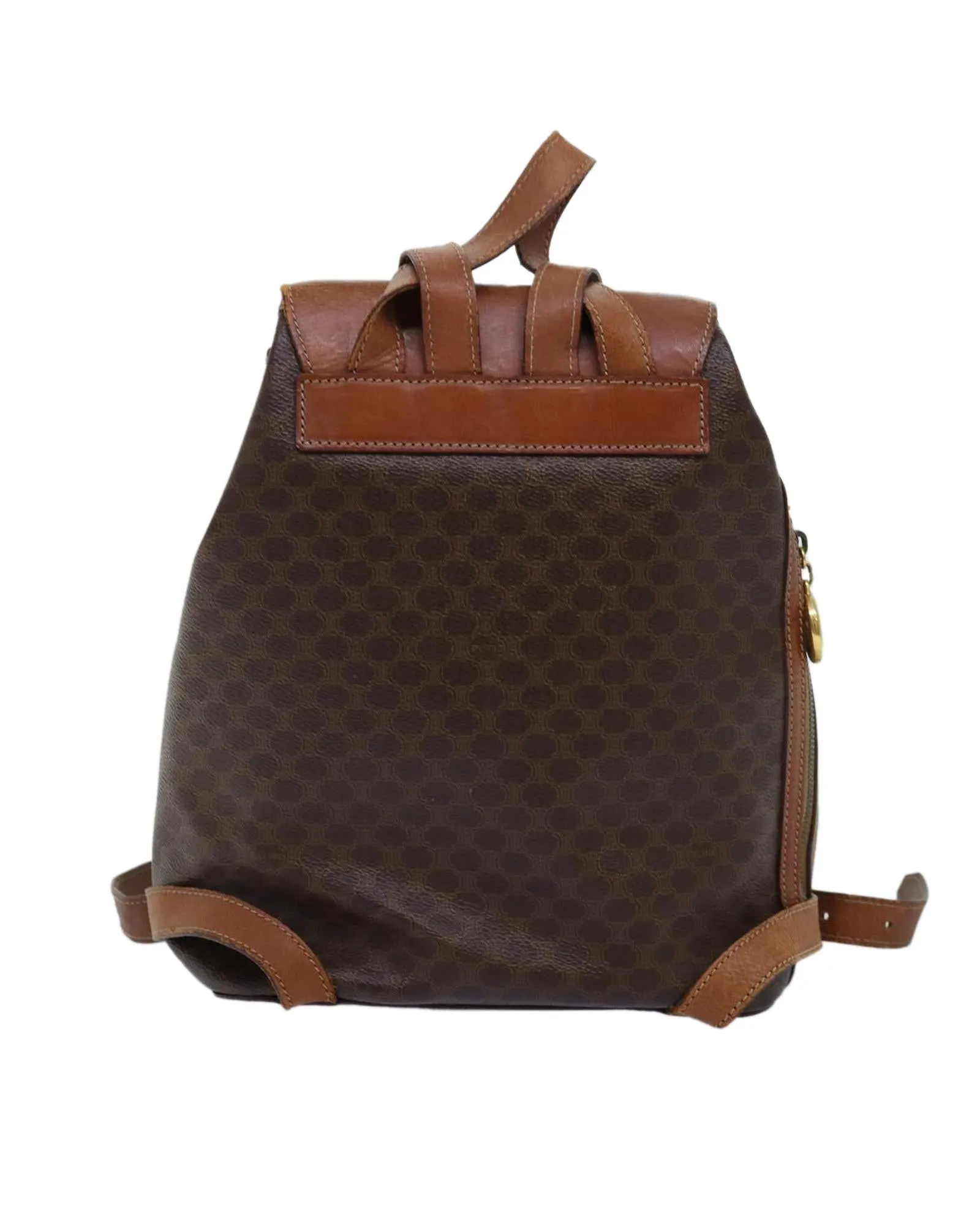 Brown Macadam Canvas Backpack with PVC Leather Material