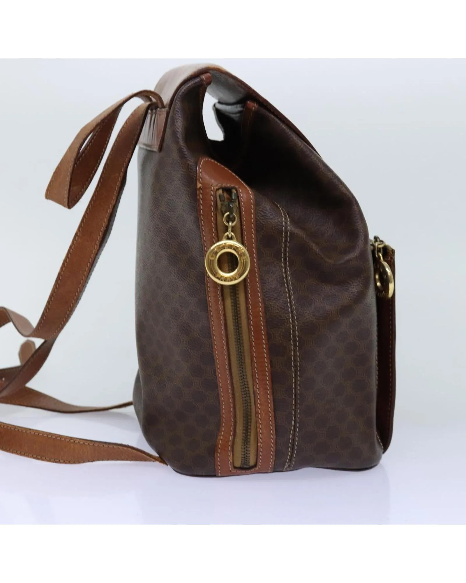 Brown Macadam Canvas Backpack with PVC Leather Material