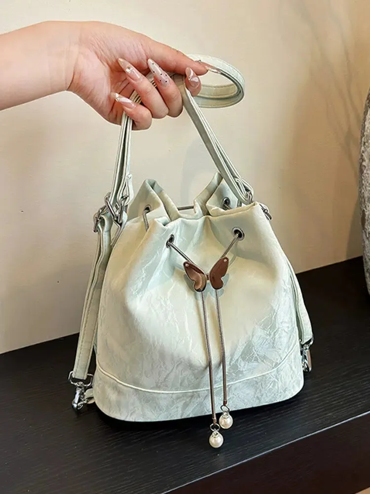 Butterfly Accents Drawstring Bucket Bag