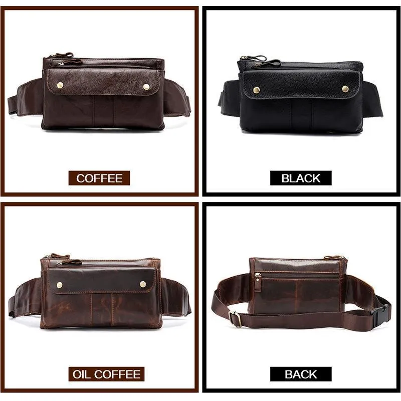 Casual Vintage Genuine Leather Waist Bags Crossbody Bags For Male and Female