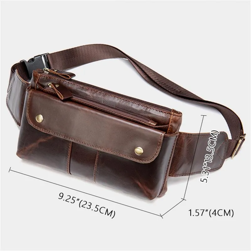 Casual Vintage Genuine Leather Waist Bags Crossbody Bags For Male and Female