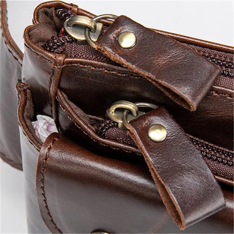 Casual Vintage Genuine Leather Waist Bags Crossbody Bags For Male and Female