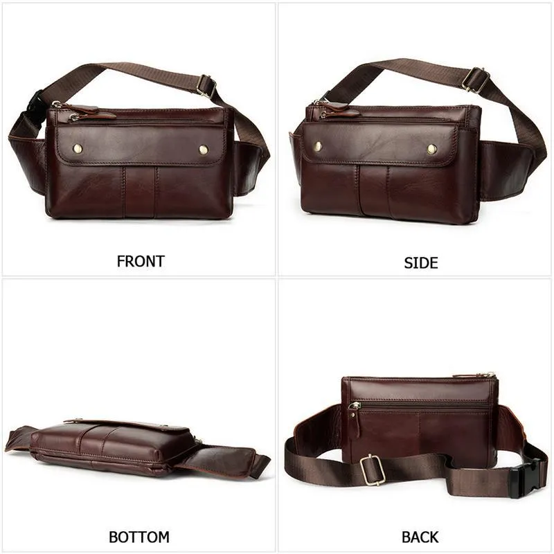 Casual Vintage Genuine Leather Waist Bags Crossbody Bags For Male and Female