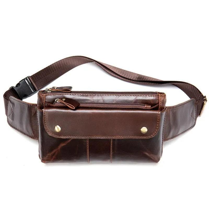 Casual Vintage Genuine Leather Waist Bags Crossbody Bags For Male and Female