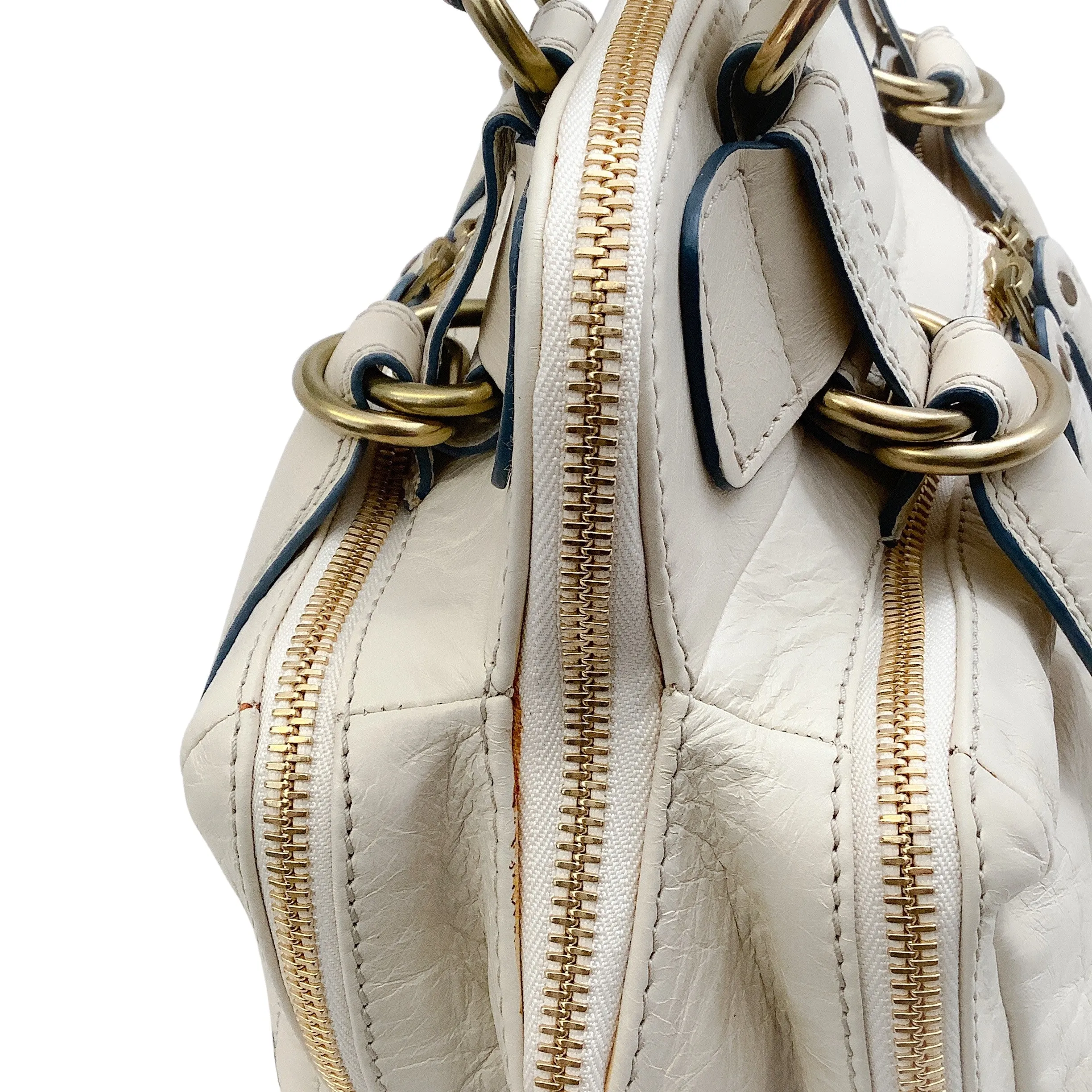 Chloe Ivory Leather Quilted Satchel