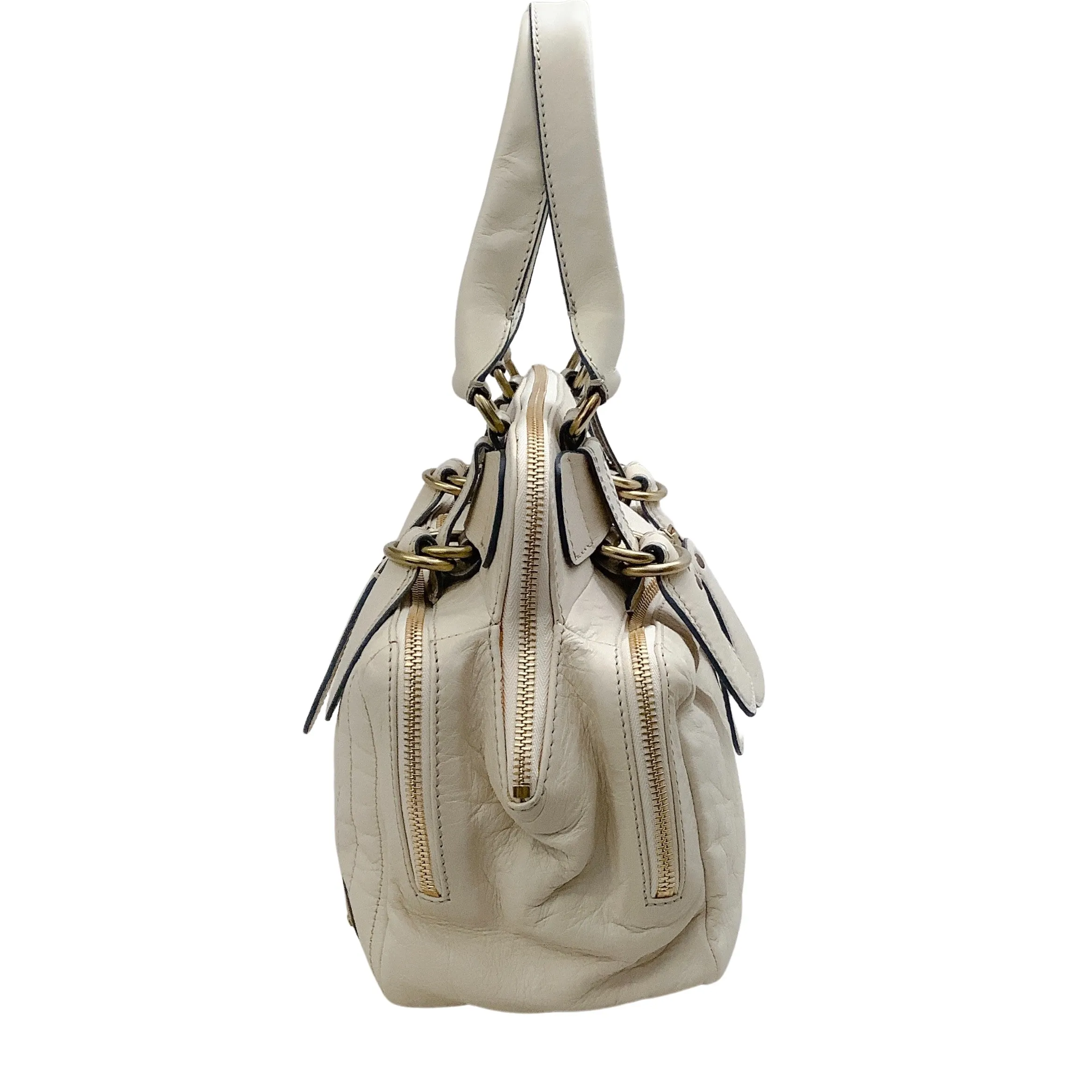 Chloe Ivory Leather Quilted Satchel