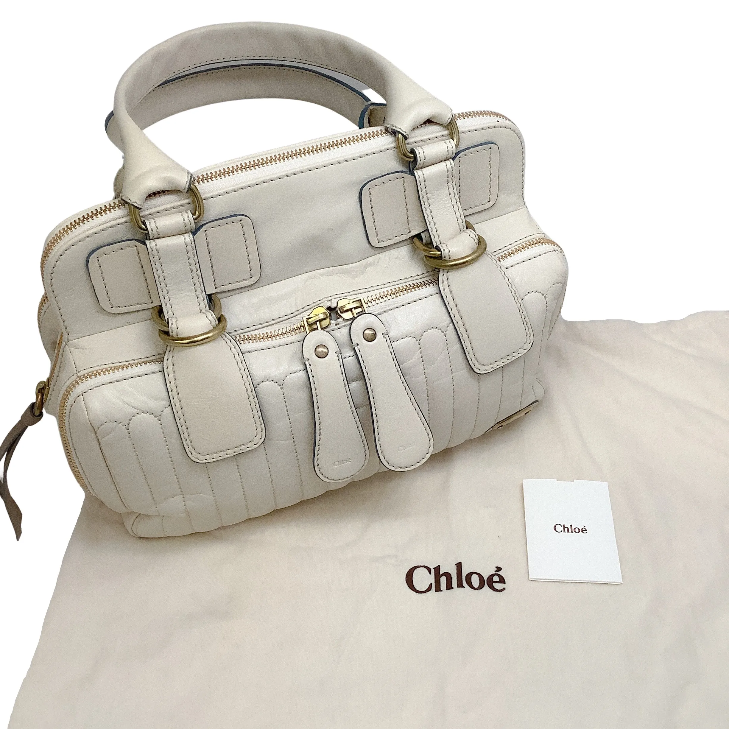 Chloe Ivory Leather Quilted Satchel