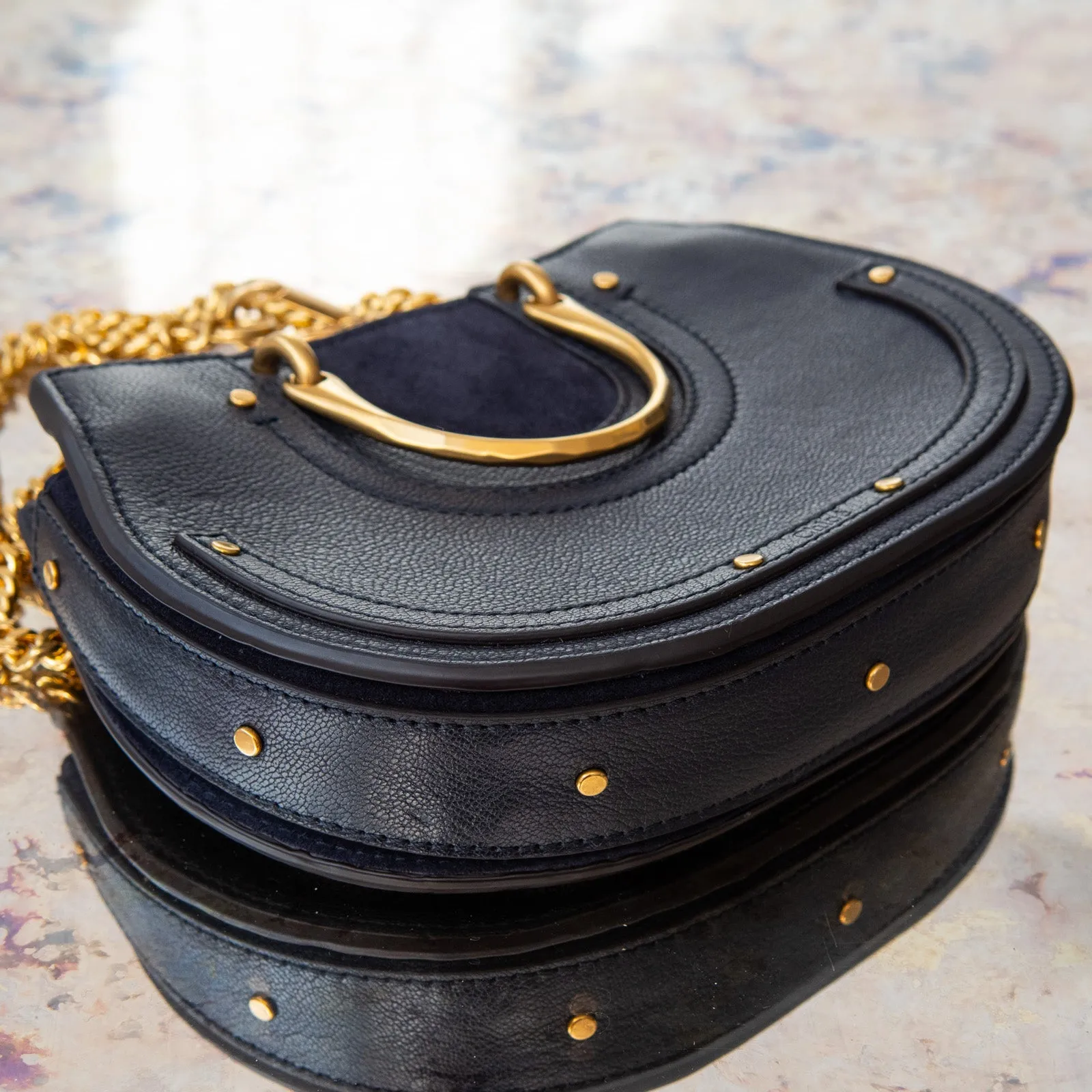 Chloe Navy Leather Mini Crossbody Bag