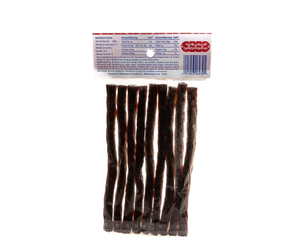 Chocolate Licorice Twists 5 Ounce Peg Bags