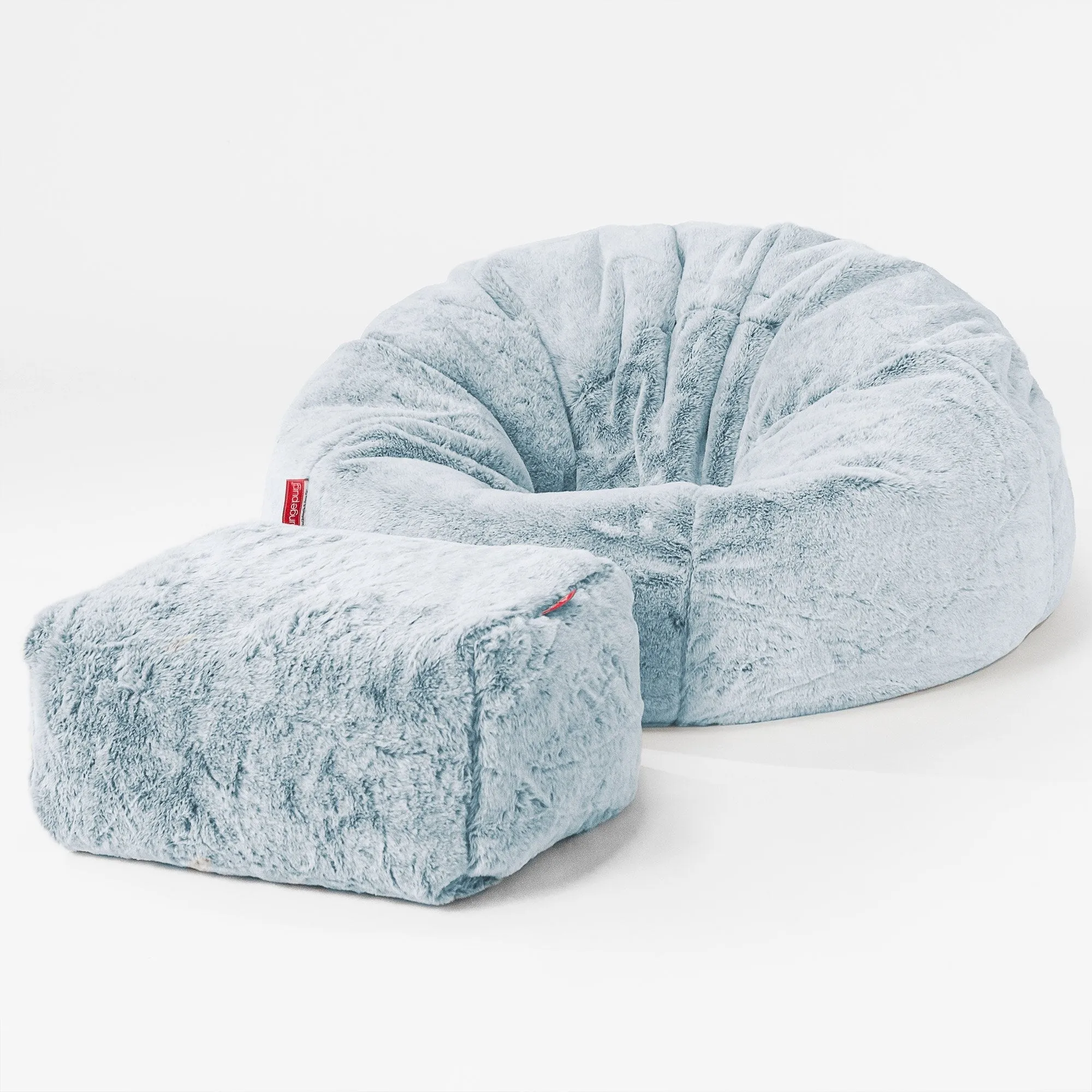 Classic Bean Bag Chair - Fluffy Faux Fur Rabbit Dusty Blue