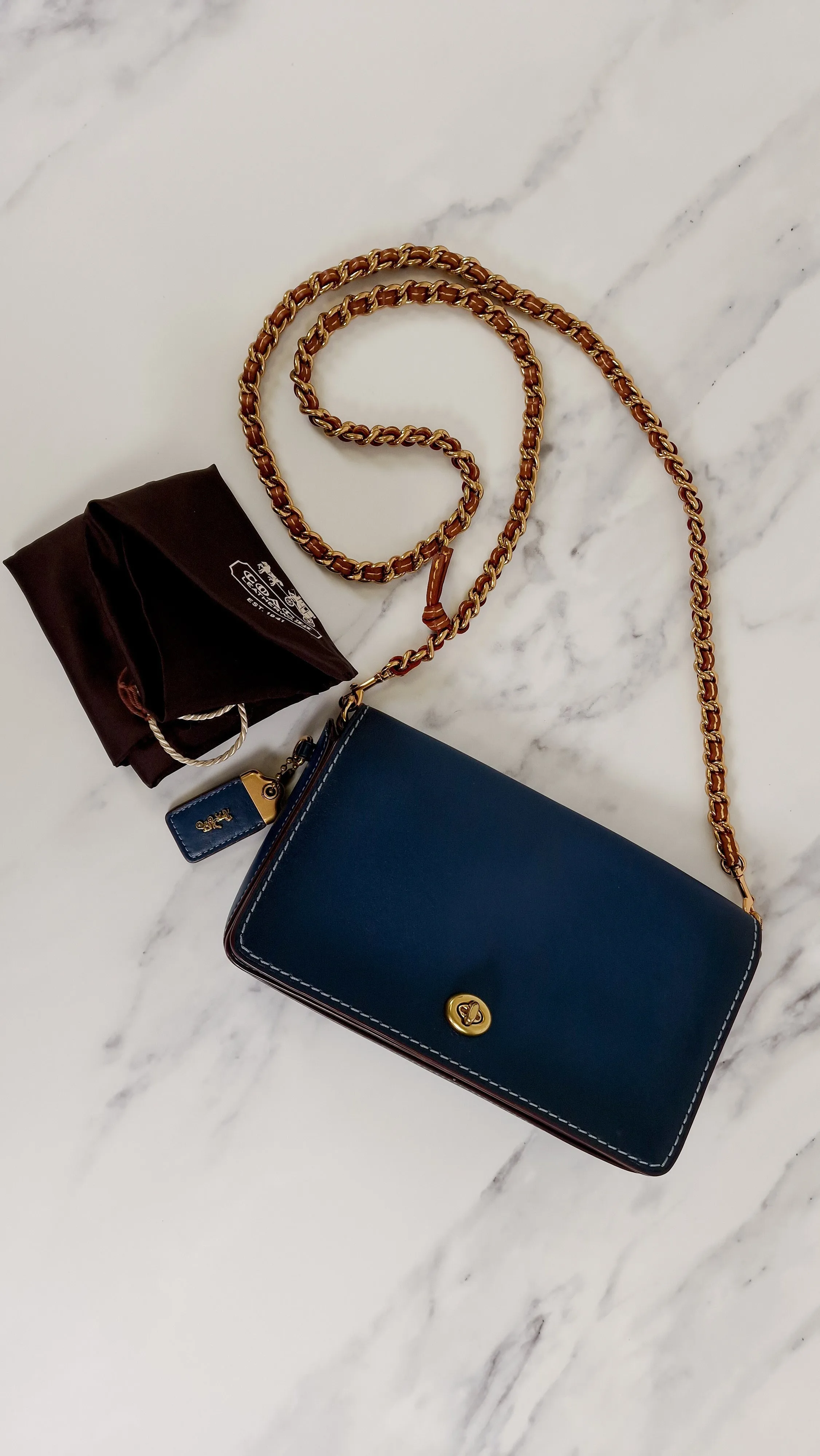 Coach 1941 Dinky in Dark Denim Blue Smooth Leather - Crossbody Chain Bag - Coach 38185