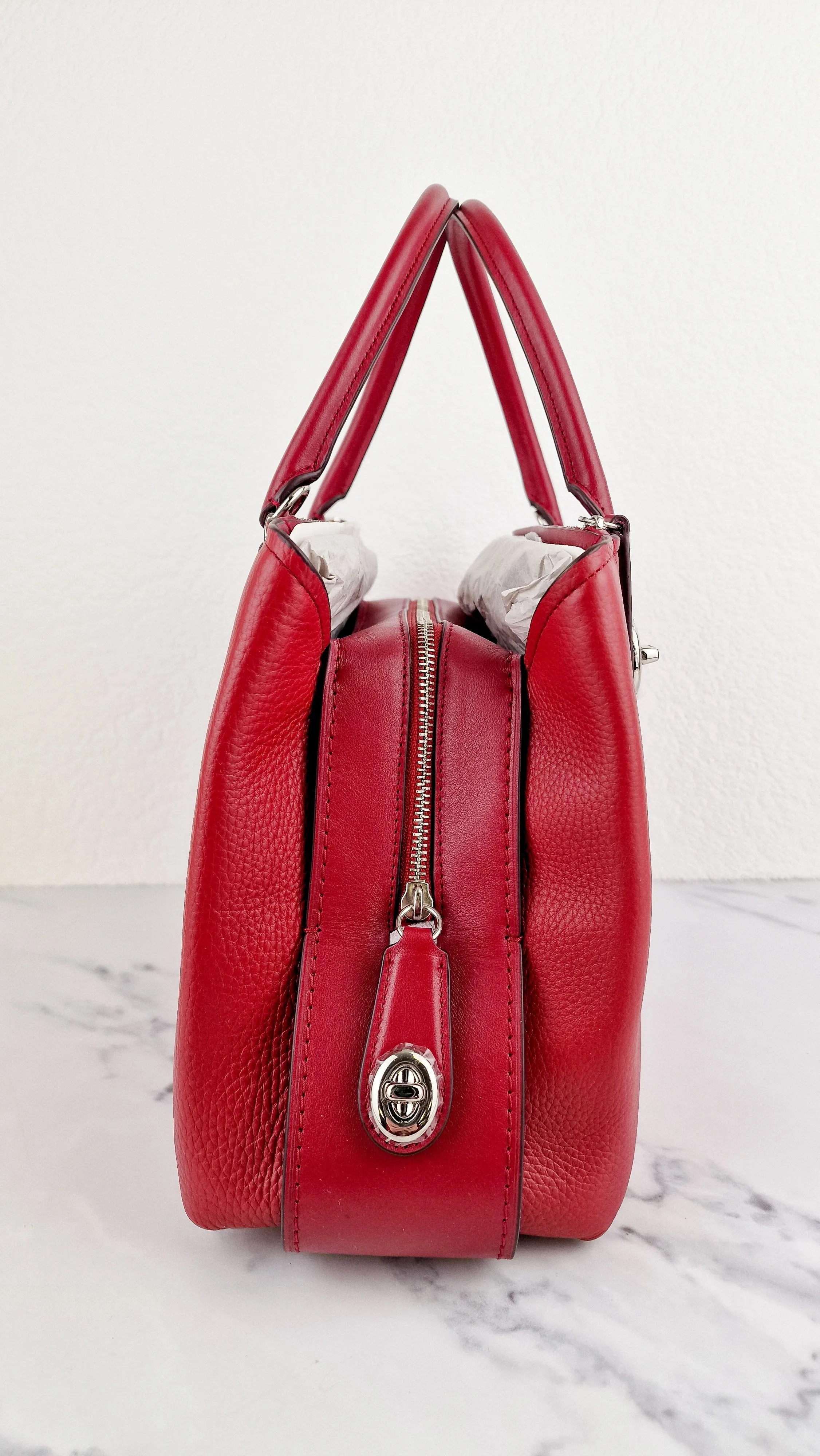 Coach Brooklyn Carryall 34 Bag in Red Pebble Leather - Coach 57276