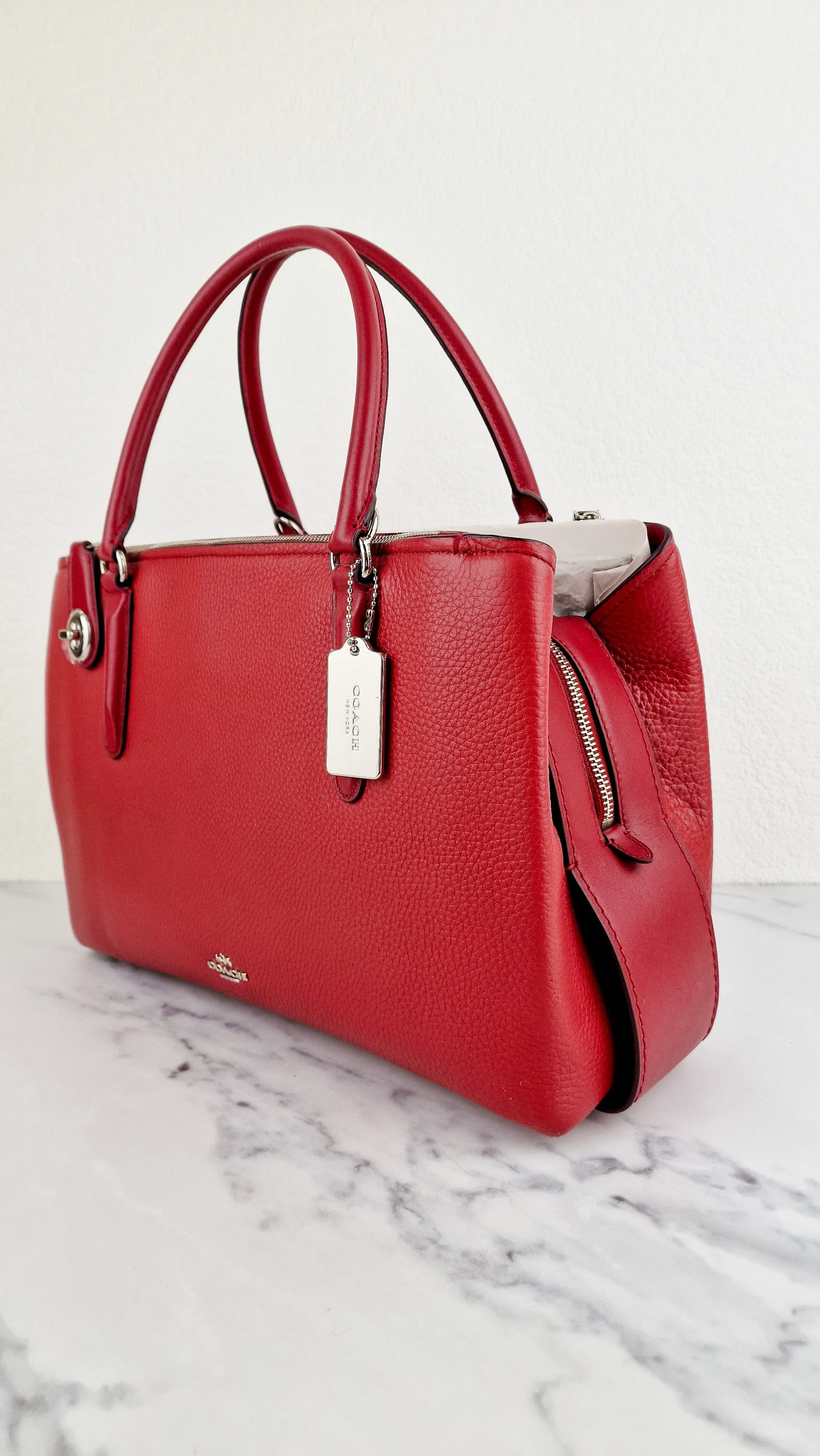 Coach Brooklyn Carryall 34 Bag in Red Pebble Leather - Coach 57276