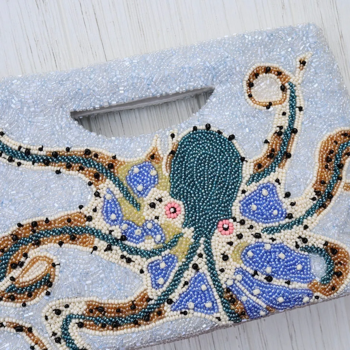 Cut Out Handle Clutch in Blue Octopus