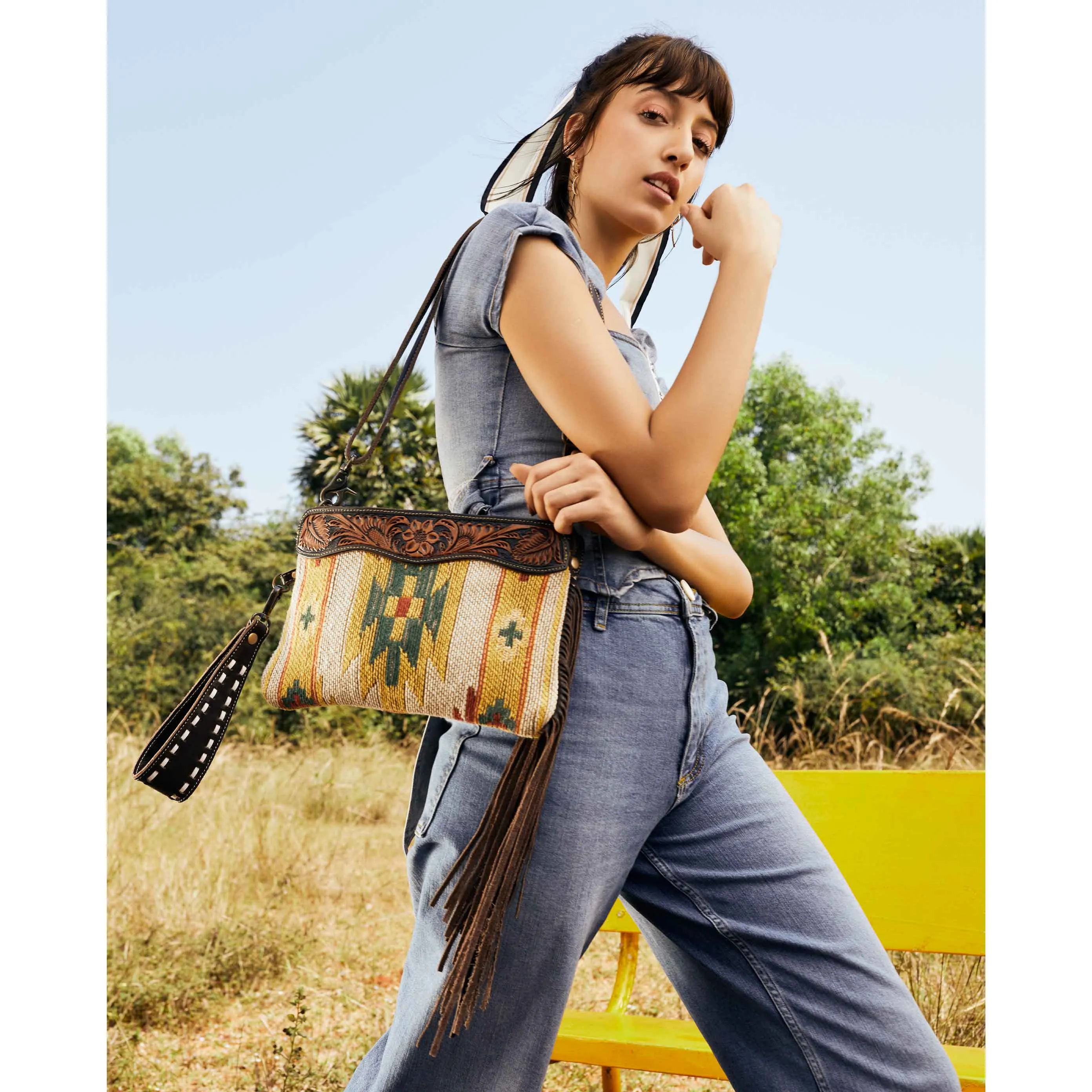 Dazzling Yellow  Hand-Tooled Bag