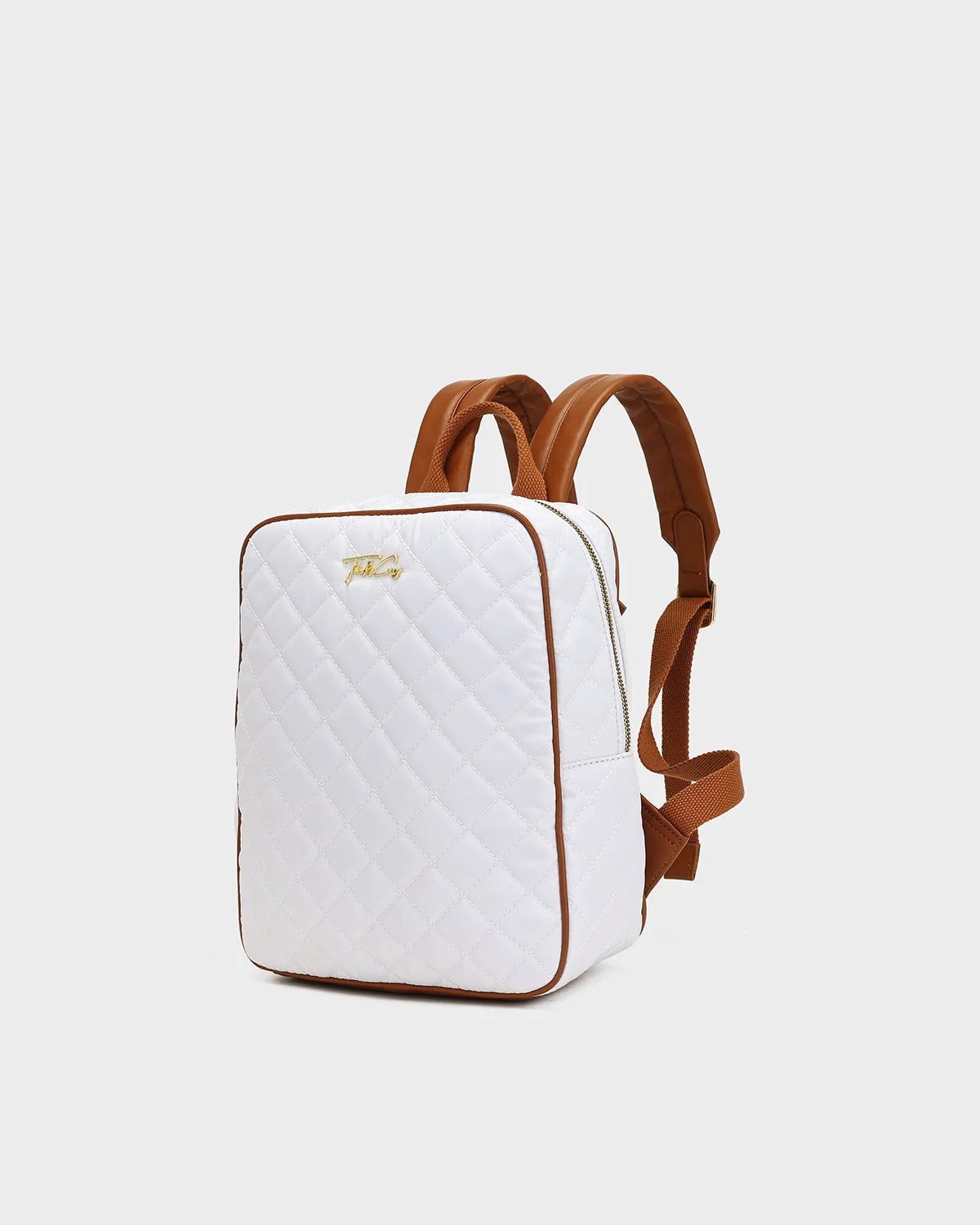 Diamond Stitch Backpack in White