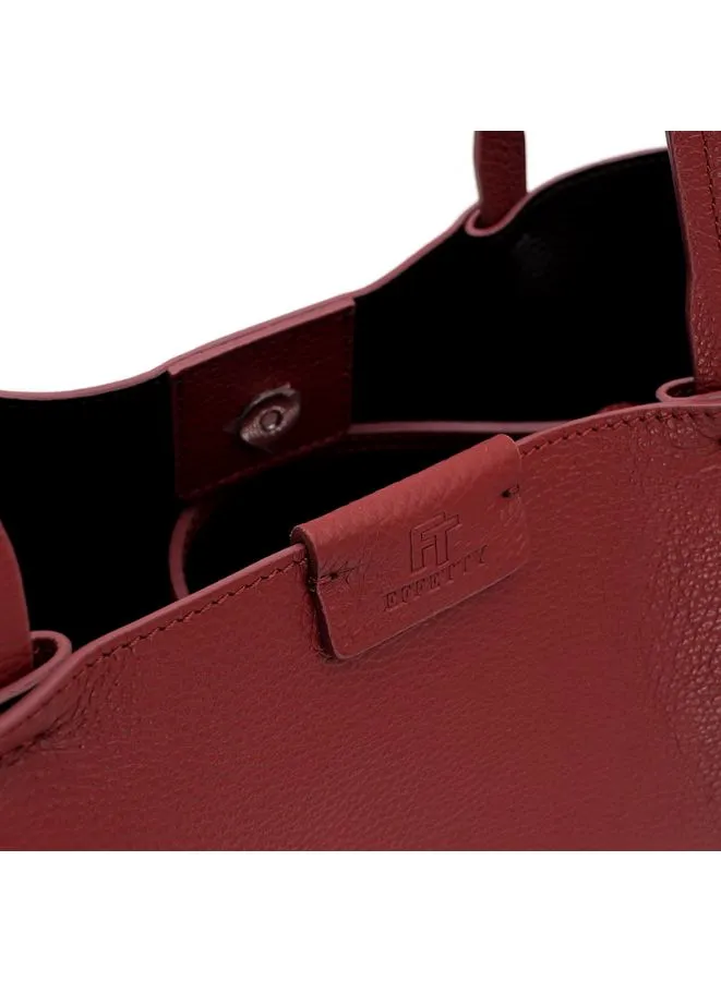 Effetty Red Color Medium Size Leather Tote Bag for Women