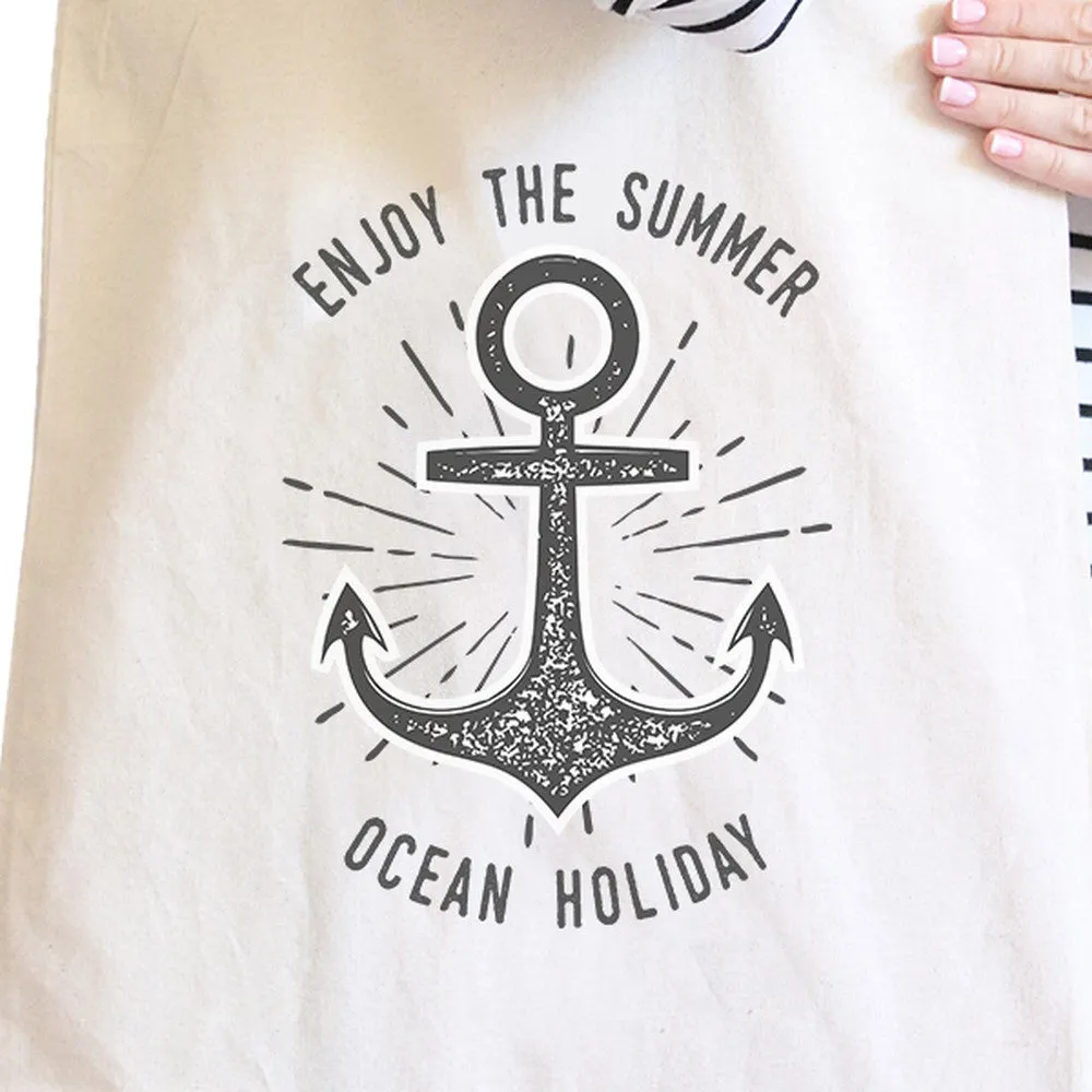 Enjoy The Summer Ocean Holiday Natural Canvas Bags