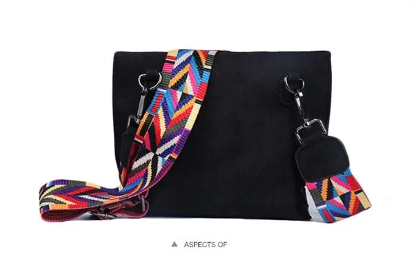 Female Stylish Tassel Trim Scrub PU Crossbody Bags With Colorful Strap