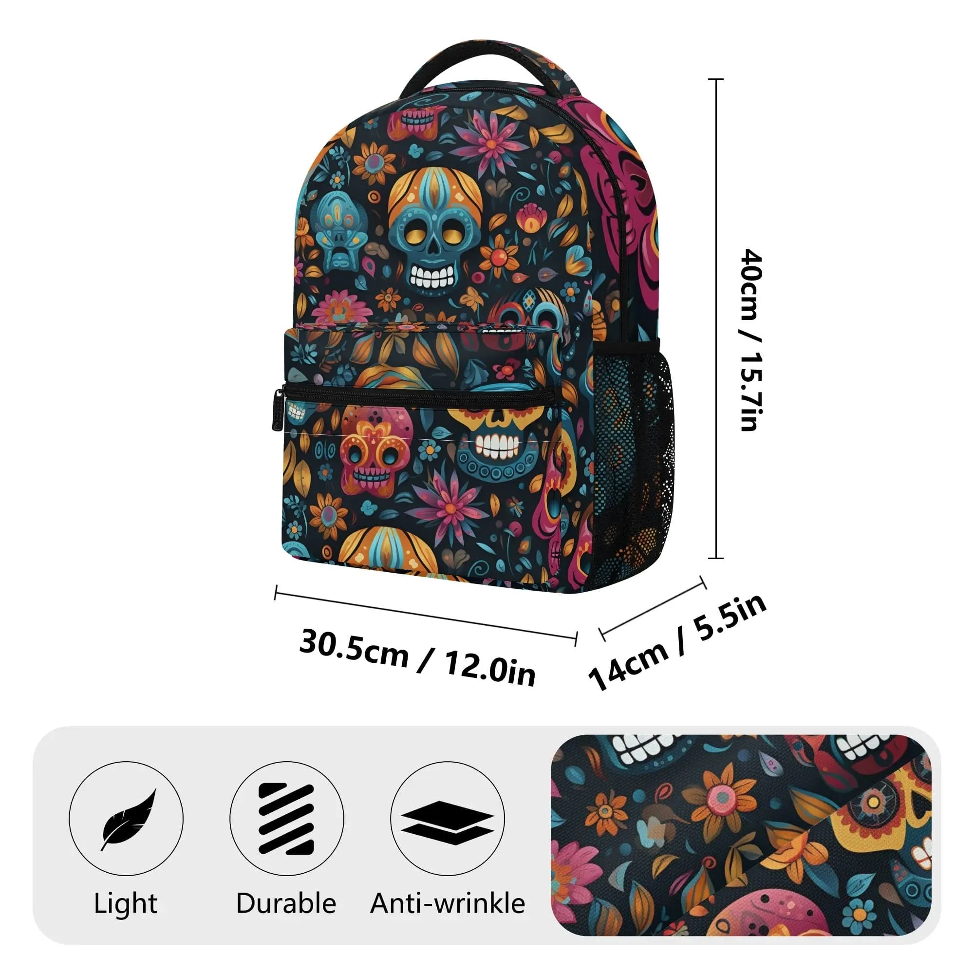 Floral Colorful Skulls Casual Style School Backpack