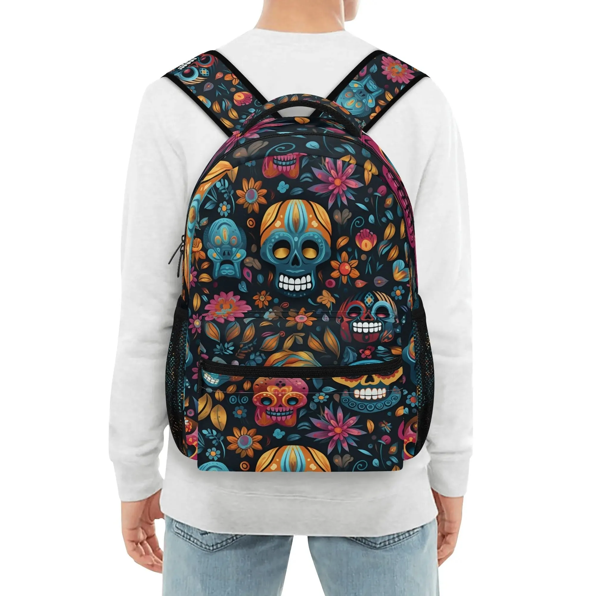 Floral Colorful Skulls Casual Style School Backpack