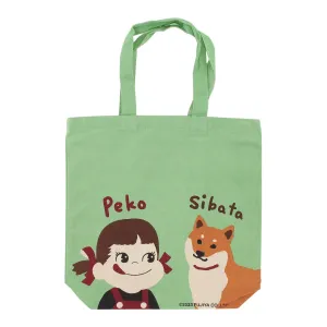 Fujiya Peko-chan & Shibata Shiba Inu Green Canvas Tote Bag [A4 size]