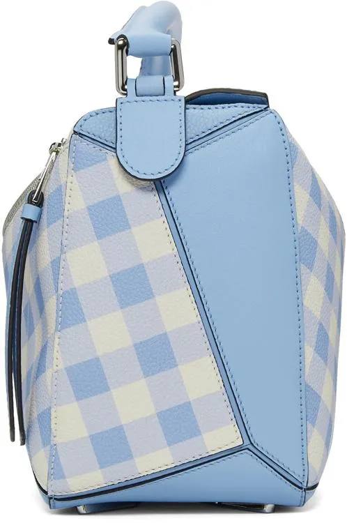 Gingham-Paneled Puzzle Leather Shoulder Bag - Pink, Green, Blue