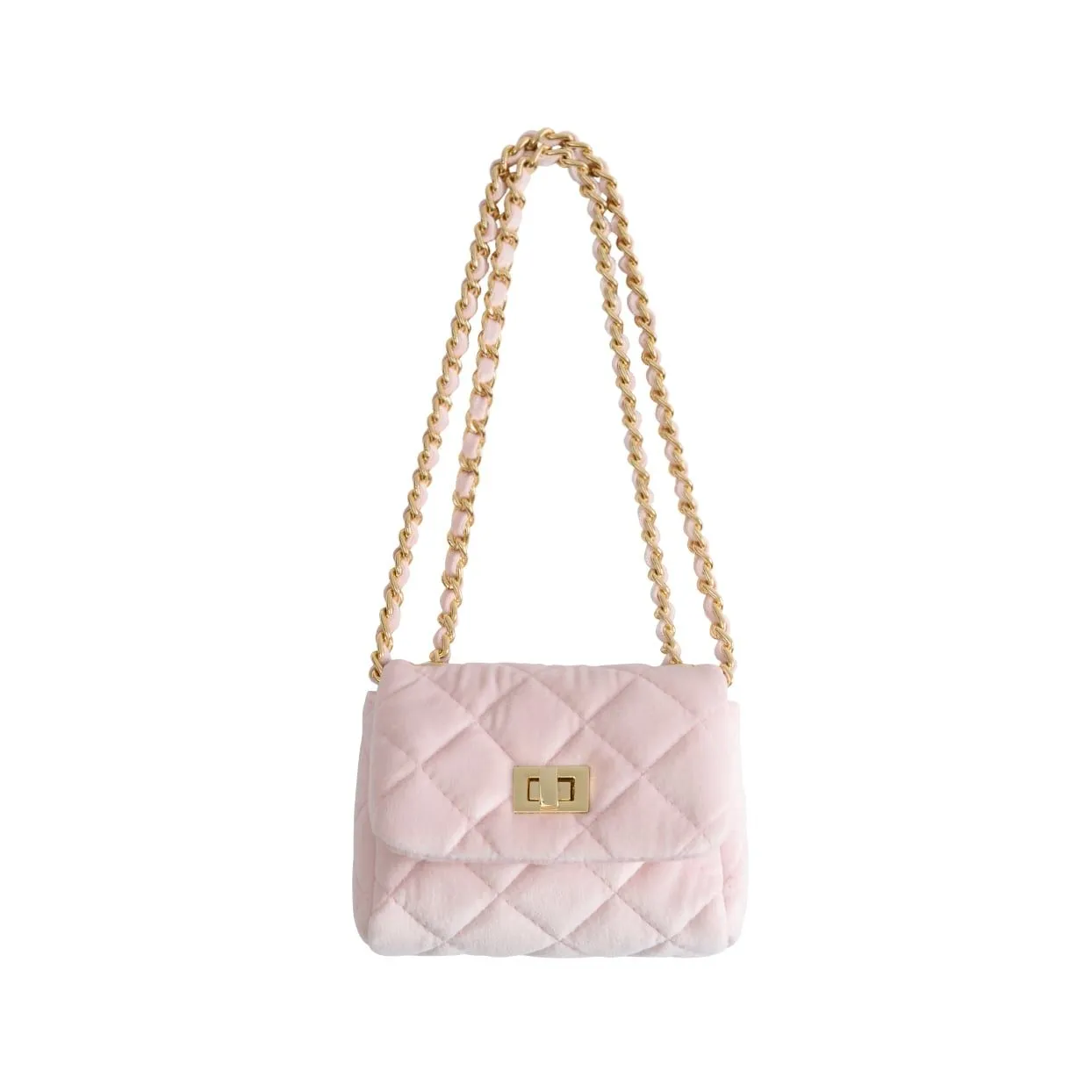 Girls Quilted Flap Mini Bag in Blush Pink Velvet