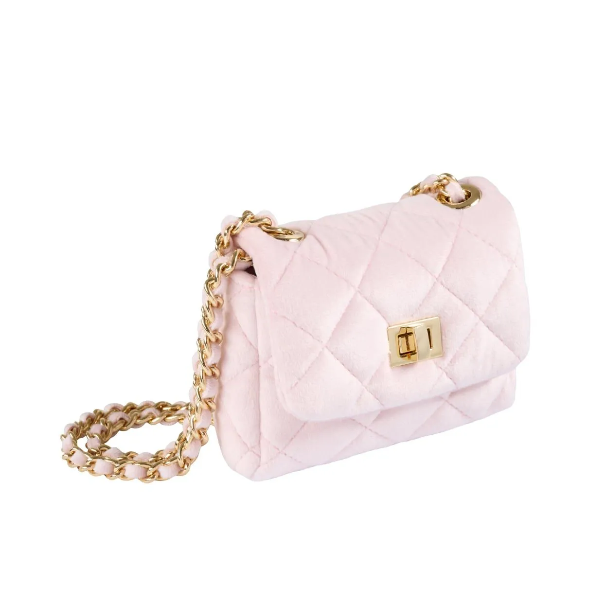 Girls Quilted Flap Mini Bag in Blush Pink Velvet