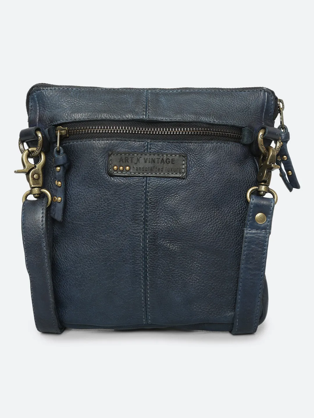 Glory: Navy Leather 3d Woven Flower Mini Crossbody